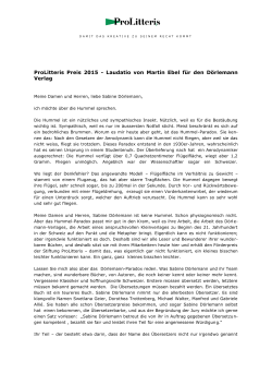 ProLitteris Preis 2015 - Laudatio von Martin Ebel für den Dörlemann