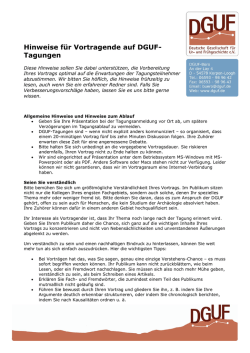 Hinweise f&uuml;r Vortragende und f&uuml;r Poster