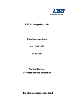 K+S Aktiengesellschaft Hauptversammlung am 12.05.2015 in
