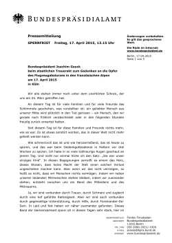 17.04.2015: Ansprache von Bundespräsident Joachim Gauck beim