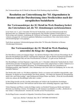 Resolution zur Unterst&uuml;tzung der 761 Abgemahnten in