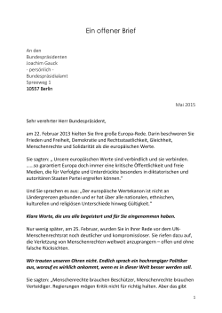 Ein offener Brief - An den Bundespräsidenten Joachim Gauck