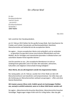 Ein offener Brief - An den Bundespr&auml;sidenten Joachim Gauck