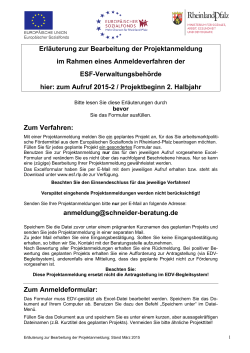Erläuterung zur Bearbeitung der Projektanmeldung im Rahmen