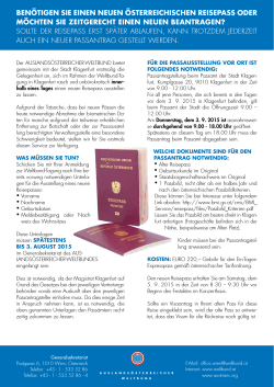 Informationsblatt zur Ausstellung eines Reisepasses im Rahmen der