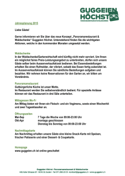 Jahresplanung 2015 Liebe G&auml;ste! Gerne informieren wir Sie
