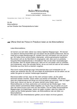 Offener Brief der Polizei im Präsidium Aalen an die Motorradfahrer