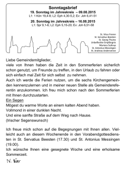 Sonntagsbrief - zur Pfarreiengemeinschaft