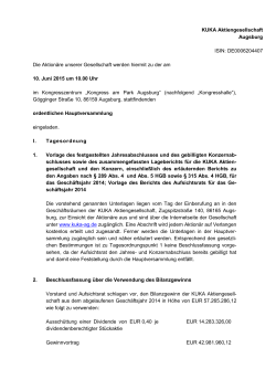 KUKA Aktiengesellschaft Augsburg ISIN: DE0006204407 Die