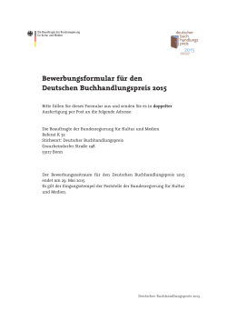 Bewerbungsformular für den Deutschen Buchhandlungspreis 2015