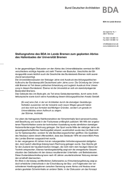 Stellungnahme des BDA im Lande Bremen zum geplanten Abriss