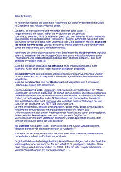 Hallo Ihr Lieben, Im Folgenden m&ouml;chte ich Euch mein Res&uuml;mmee