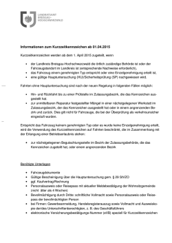 Informationen zum Kurzzeitkennzeichen ab 01.04.2015