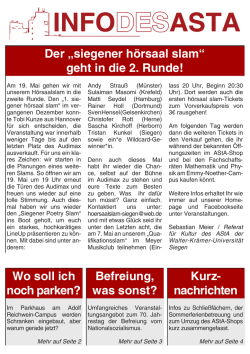 Der „siegener hörsaal slam“ geht in die 2. Runde! Wo soll ich noch