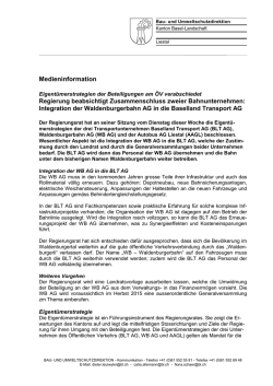 Integration der Waldenburgerbahn AG in die Baselland Transport AG