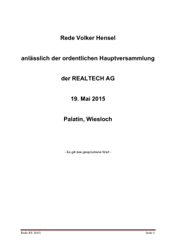 Rede Volker Hensel, Hauptversammlung 19. Mai 2015