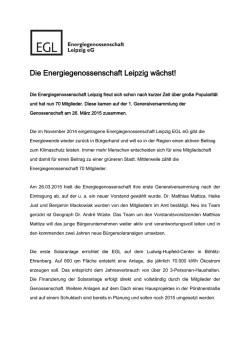 Pressemitteilung vom 28.03.2015: Die EGL wächst!
