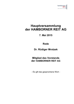 Rede HV 2015 Dr. Mrotzek - bei der Hamborner REIT AG