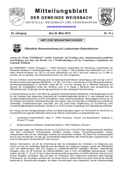 Antrag der Firma ENERKRAFT GmbH, Erlenbach, auf Erteilung