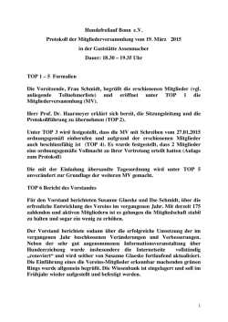 Hundefreilauf Bonn e.V. Protokoll der Mitgliederversammlung vom