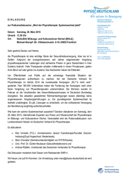 E I N L A D U N G  zur Podiumsdiskussion &bdquo;Wert der Physiotherapie