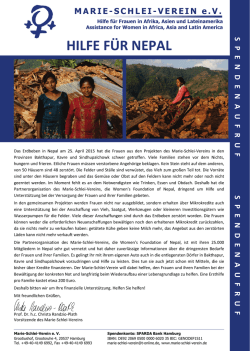 HILFE F&Uuml;R NEPAL - Marie-Schlei