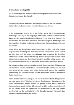 Gru&szlig;wort zum Israeltag 2015 von Dr. Hermann Kuhn