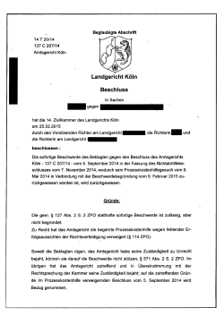 Landgericht Köln Beschluss