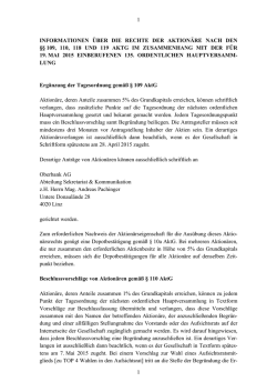 Informationen &uuml;ber die Rechte der Aktion&auml;re nach