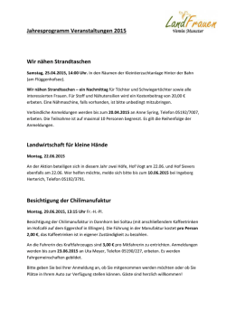 Jahresprogramm Veranstaltungen 2015 Wir n&auml;hen Strandtaschen