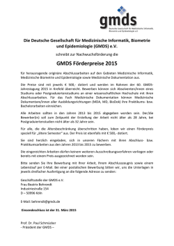 GMDS F&ouml;rderpreise 2015