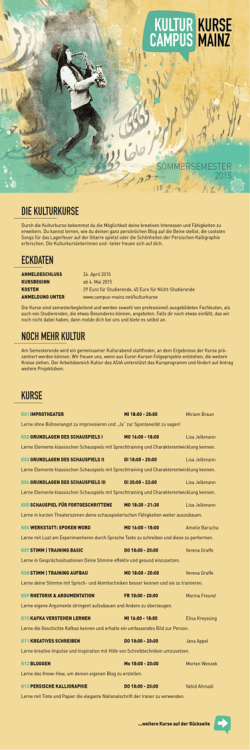 DIE KULTURKURSE ECKDATEN NOCH MEHR