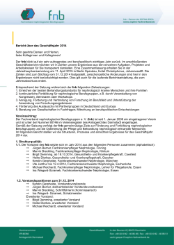 Geschäftsbericht 2014 - Fachverband Nephrologischer Berufsgruppen