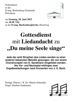 Gottesdienst mit Liedandacht zu &bdquo;Du meine Seele singe&ldquo;