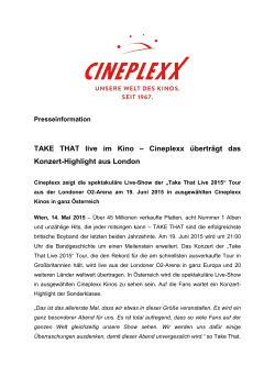 TAKE THAT live im Kino – Cineplexx überträgt das Konzert