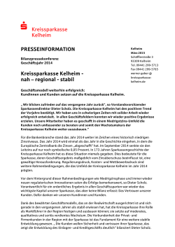 Bilanzpressetext 2014 - Kreissparkasse Kelheim