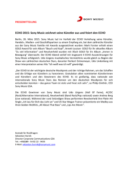 ECHO 2015: Sony Music zeichnet seine K&uuml;nstler aus und feiert den
