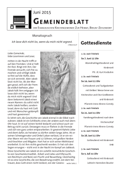 Ausgabe Juni 2015 - Ev. Kirchengemeinde zur Heimat