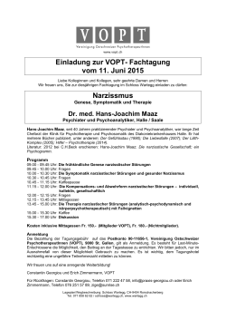 Einladung zur VOPT- Fachtagung vom 11. Juni 2015 Narzissmus