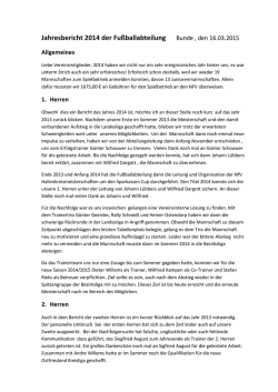 Jahresbericht 2014 der Fu&szlig;ballabteilung