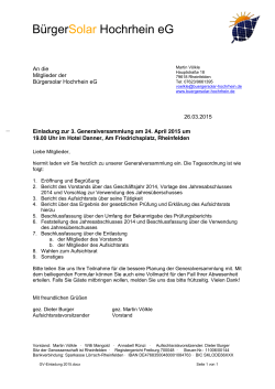 Einladung zur Generalversammlung 2015