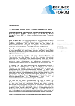 Dr. Jakub Bijak gewinnt Allianz European Demographer Award