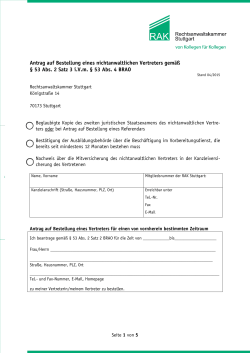 Antrag auf Vertreterbestellung - Rechtsanwaltskammer Stuttgart