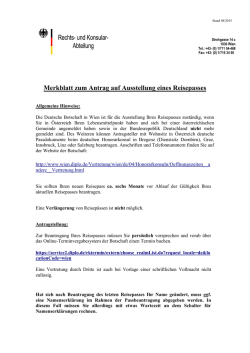 Merkblatt zum Antrag auf Ausstellung eines Reisepasses