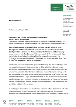 Medienmitteilung Walzenhausen, 16. April 2015 Zum zweiten Mal in