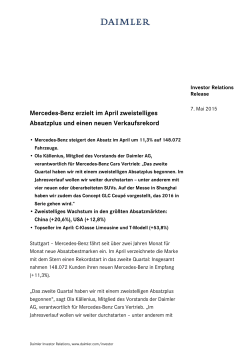IR Release: Mercedes-Benz erzielt im April zweistelliges