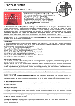 Pfarrnachrichten zum 26.04.2015