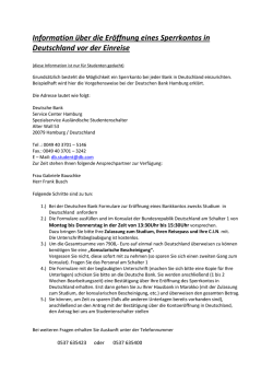 Information &uuml;ber die Er&ouml;ffnung eines Sperrkontos in Deutschland