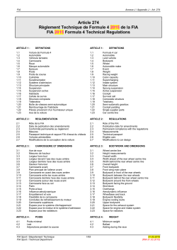 Article 274 R&egrave;glement Technique de Formule 4 2015 de la FIA FIA