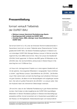 Pressemitteilung formart verkauft Teilbetrieb der DURST-BAU